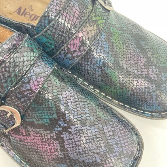 Alegria rainbow Clog Shoes Leather Round Toe Snakeskin Low Heels Multicolor 39 - Picture 14 of 15